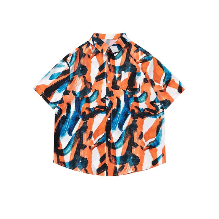 オレンジ | 在庫限り 古着風総柄ビッグアロハシャツ 韓国ファッション | HOOK