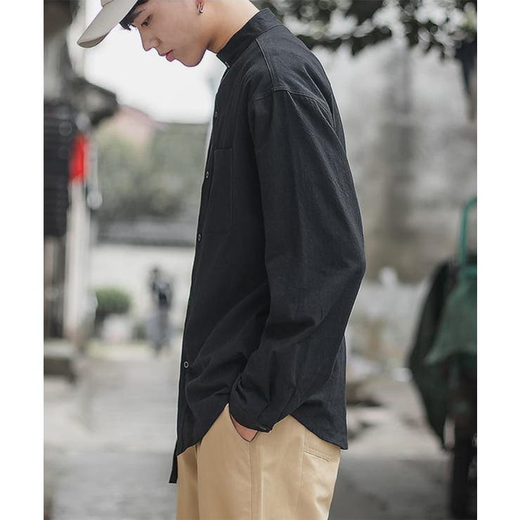 長袖 スタンドカラー 立ち襟シャツ[品番：XT000003752]｜aimoha men