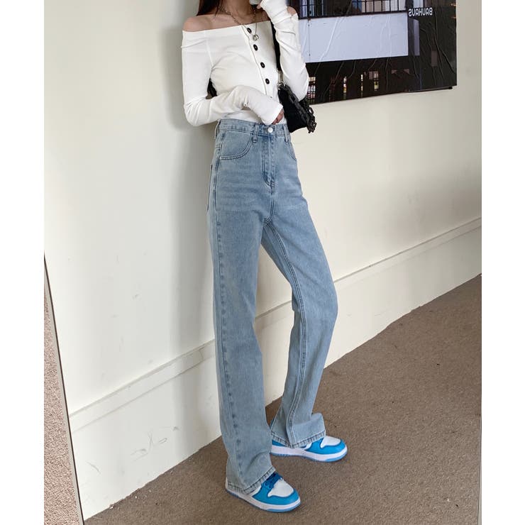 スリット入りデニムパンツ 韓国ファッション ワンピース | aimoha  | 詳細画像1 