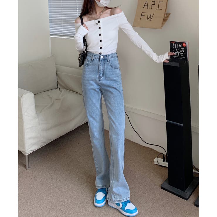 スリット入りデニムパンツ 韓国ファッション ワンピース | aimoha  | 詳細画像2 