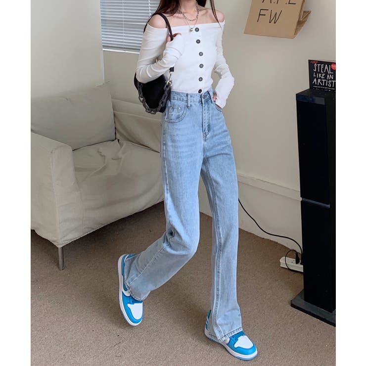 スリット入りデニムパンツ 韓国ファッション ワンピース | aimoha  | 詳細画像3 