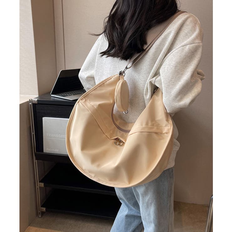 ベージュ | ２WAY ナイロン ミニバッグ付き大容量トートバッグ | aimoha 