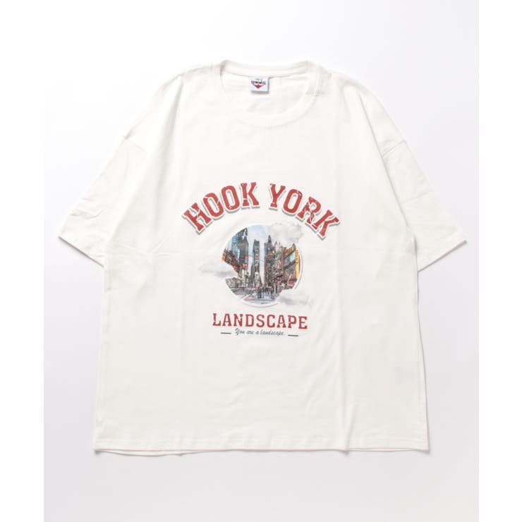 HOOK original 古着風都市グランジプリント半袖Tシャツ[品番
