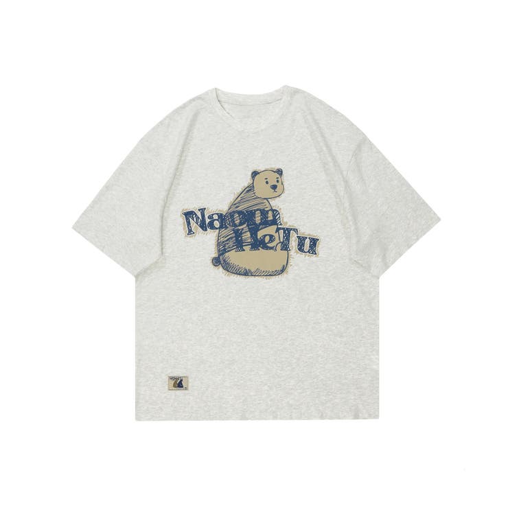 ライトグレー | Tシャツ 古着風フロントプリントビッグTEE 半袖ビッグTシャツ | HOOK
