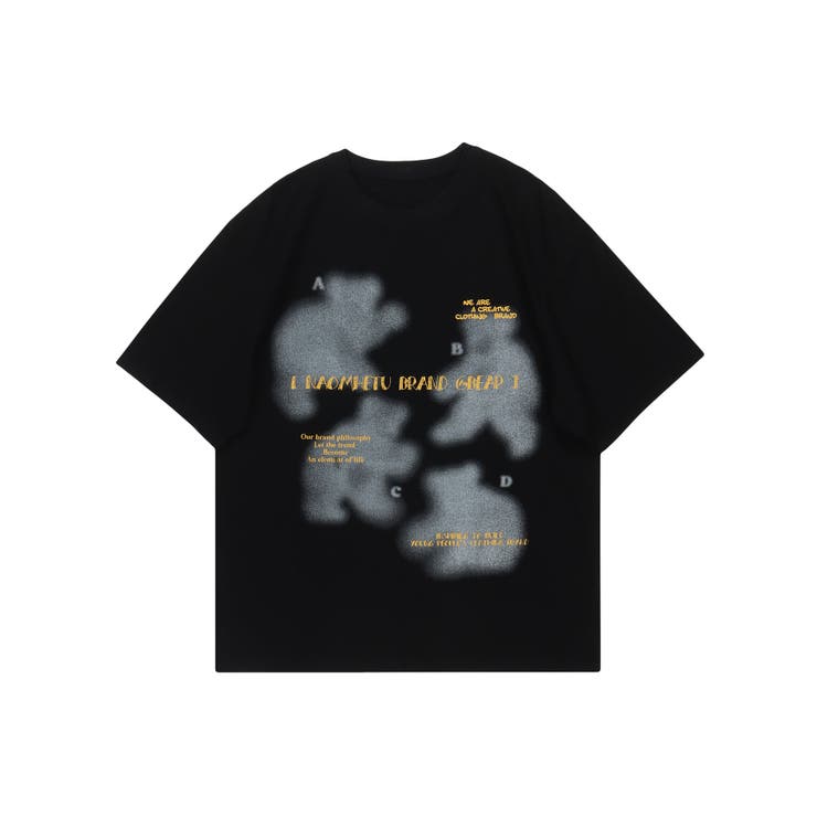 ブラック | Tシャツ 古着風フロントプリントビッグTEE 半袖ビッグTシャツ | HOOK