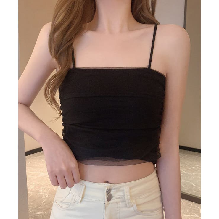 ブラック | シアーレイヤードキャミソール インナーキャミソール 半袖 | aimoha 