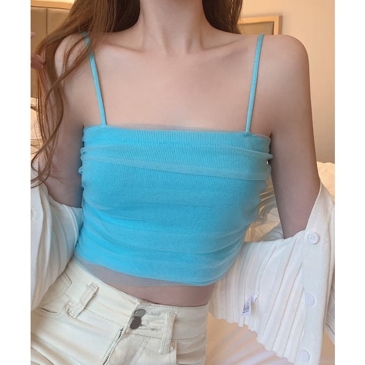 ブルー | シアーレイヤードキャミソール インナーキャミソール 半袖 | aimoha 