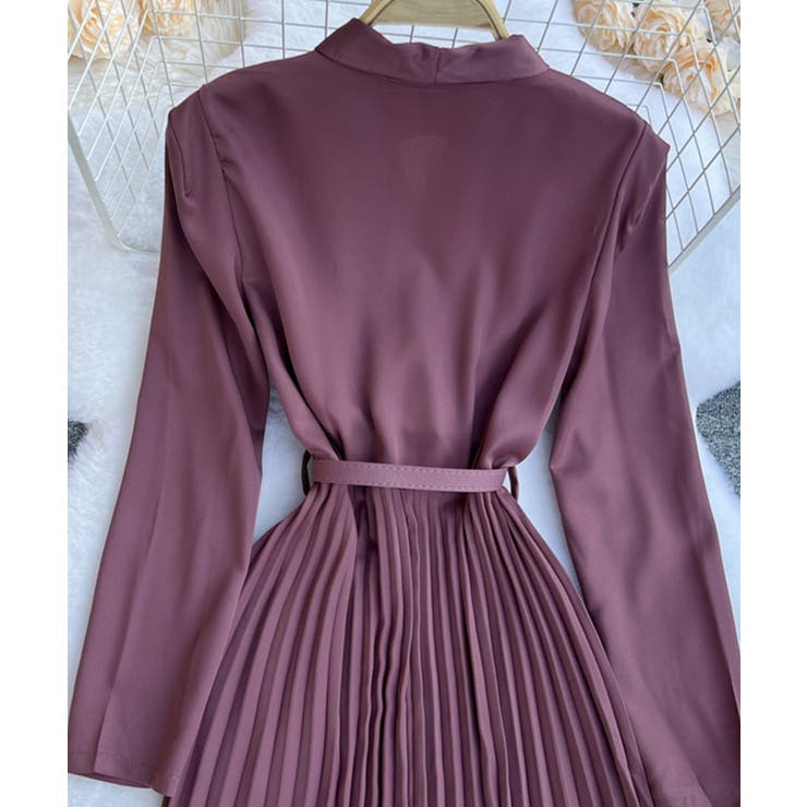 ガウン風プリーツスカートロングワンピース 韓国ファッション ハイウエスト | aimoha  | 詳細画像3 