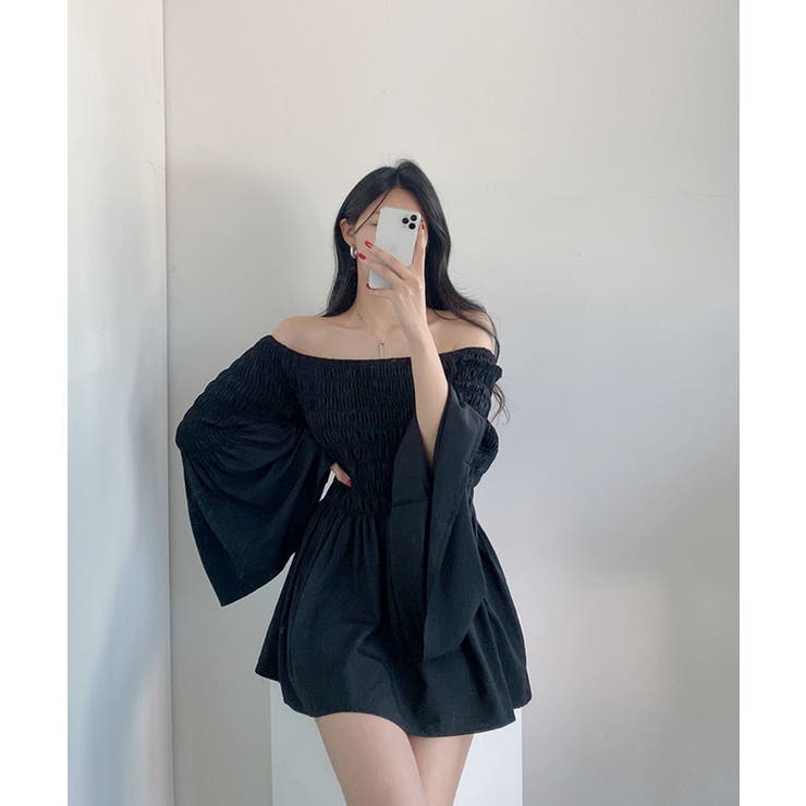 イブニングドレス オフショルダー 半袖 2Way XS-2XL 韓国 c912 org.jpg