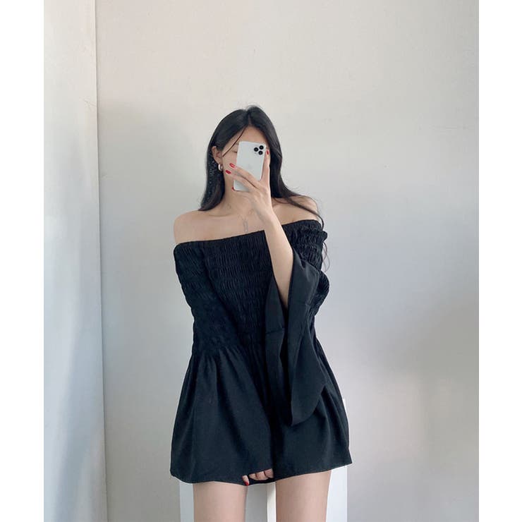 オフショルダーショートドレス ミニワンピース 韓国ファッション