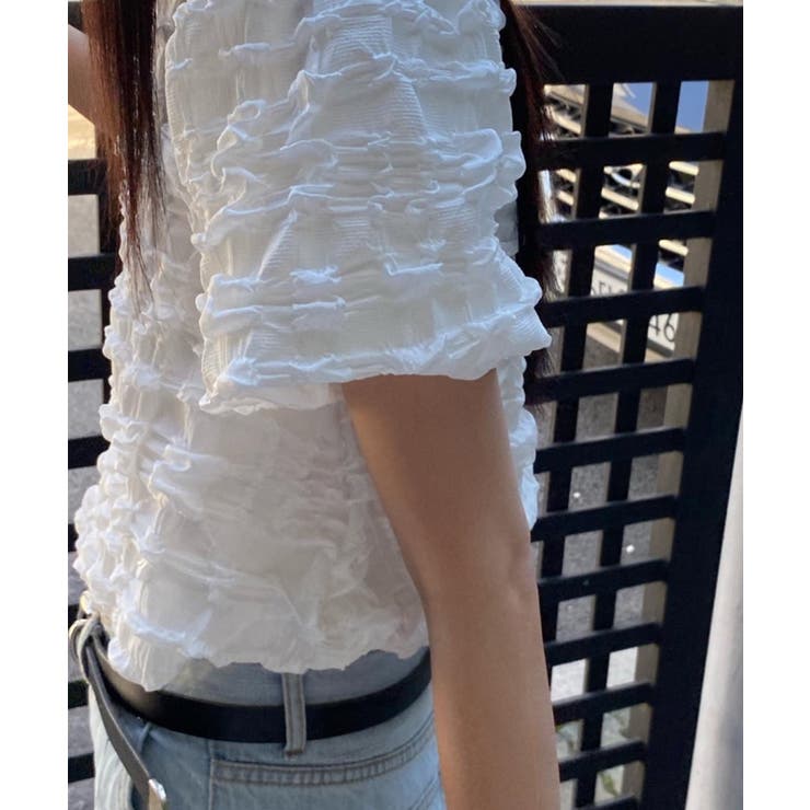 ポコポコ半袖トップス カットソー 韓国ファッション[品番：XT000009309