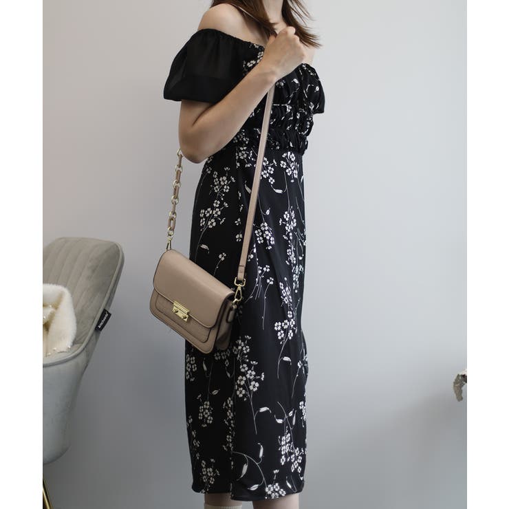 配色花柄スクエアネックパワショルワンピース 【Jasmine Grandiflo… | aimoha  | 詳細画像3 