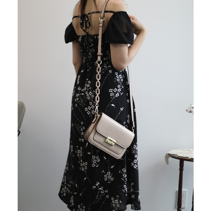 配色花柄スクエアネックパワショルワンピース 【Jasmine Grandiflo… | aimoha  | 詳細画像4 