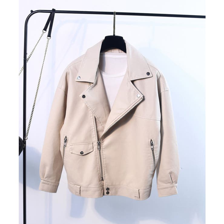 オーバーサイズ PUライダースジャケット 韓国ファッション | aimoha  | 詳細画像19 