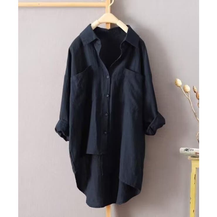 ブラック | コットンリネン風チュニックシャツ シャツ レディース | aimoha 