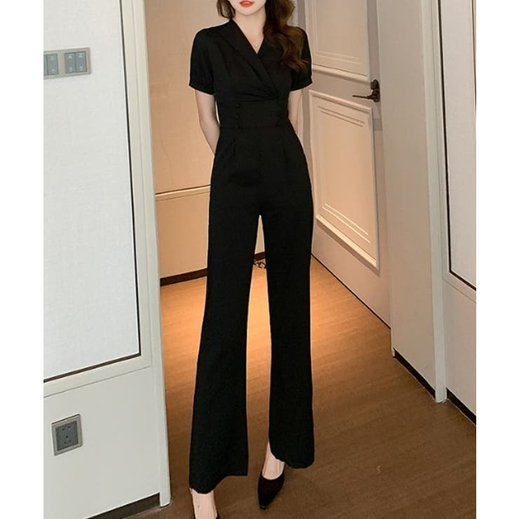 すっきりシルエット ハイウエスト切り替オールインワン パンツドレス | aimoha  | 詳細画像2 