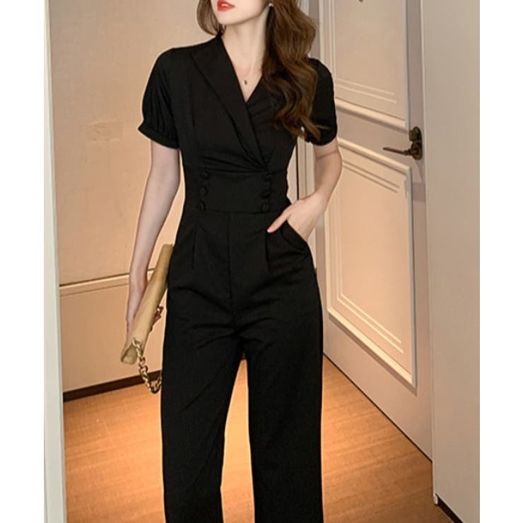 すっきりシルエット ハイウエスト切り替オールインワン パンツドレス | aimoha  | 詳細画像4 