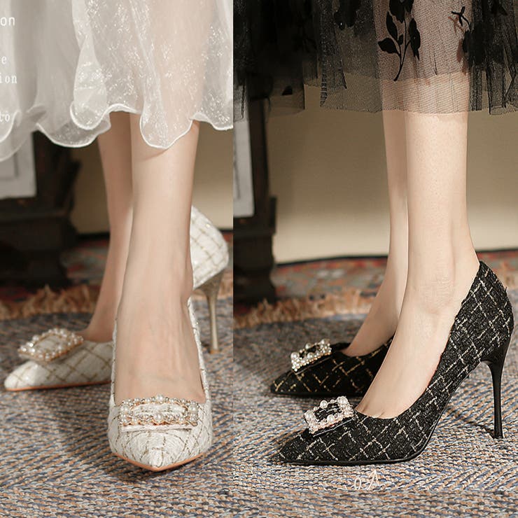 パールツイードハイヒールパンプス 韓国ファッション セクシー | aimoha  | 詳細画像1 