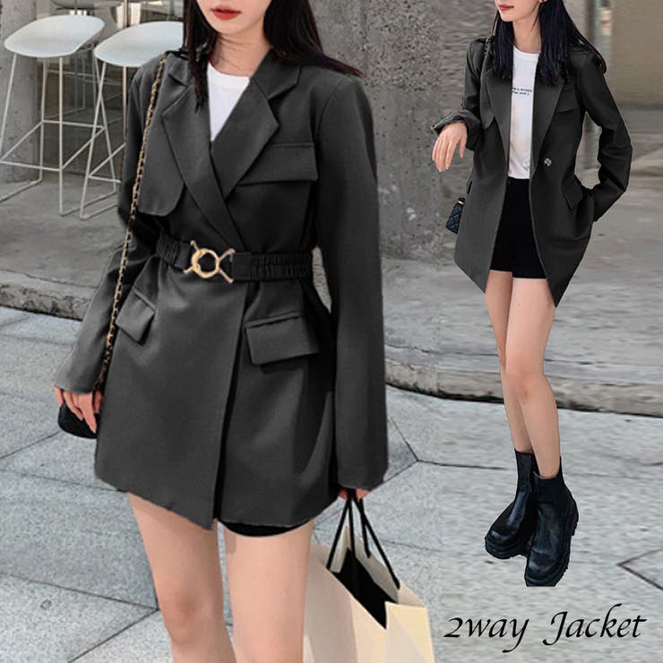 シンプルテーラードジャケット ベルト付き 韓国ファッション | aimoha  | 詳細画像1 