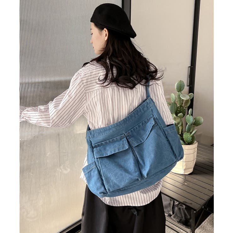 RRL デニム ショルダーバッグ 男女兼用 RRL ダブルアールエル デニム&レザーフラップショルダーバッグ