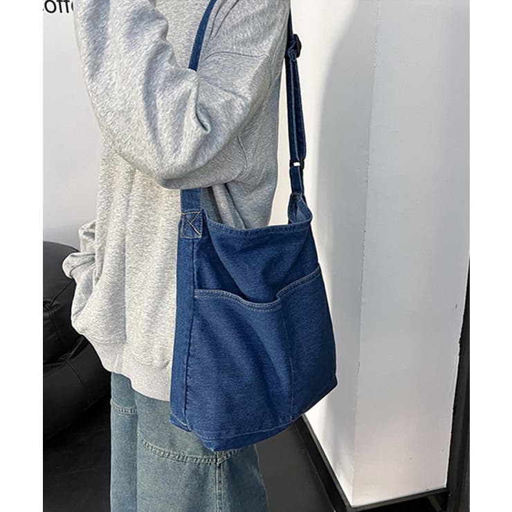 ビッグポケットデニムショルダーバッグ 男女兼用 韓国ファッション