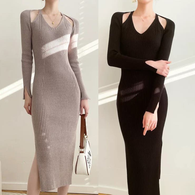 肩出しニットワンピース 韓国ファッション レディース | aimoha  | 詳細画像1 