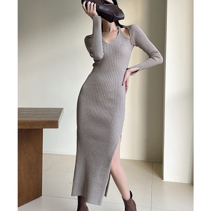 OHGA ☆ ワンピース　新品未使用 MISCH MASCH ワンピース 2024秋冬新作ブローチ付きAラインニット