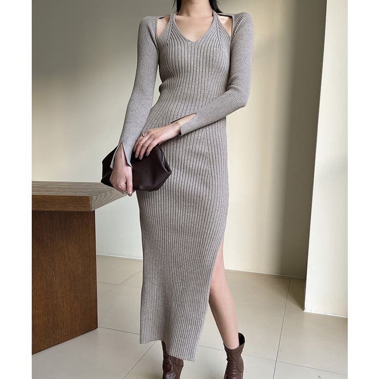 肩出しニットワンピース 韓国ファッション レディース | aimoha  | 詳細画像2 