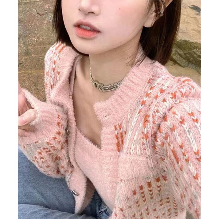 フワフワアンサンブルハートボタンカーディガン セットアップ 韓国ファッション | aimoha  | 詳細画像2 