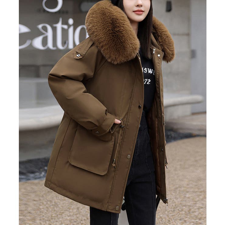 フェイクファー付きダウンジャケット 韓国ファッション ダウンコート 