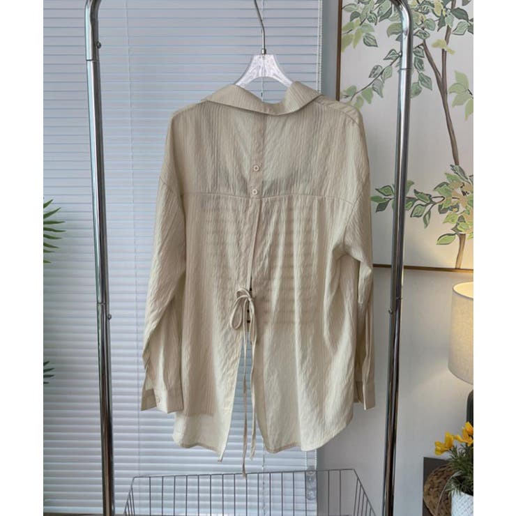 オフホワイト | シアー バックスリットシャツ 韓国ファッション | aimoha 