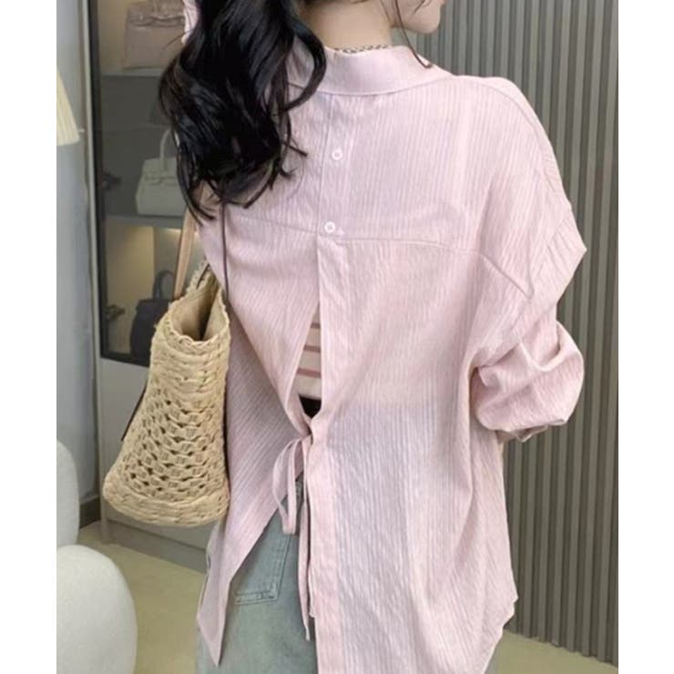 ピンク | シアー バックスリットシャツ 韓国ファッション | aimoha 