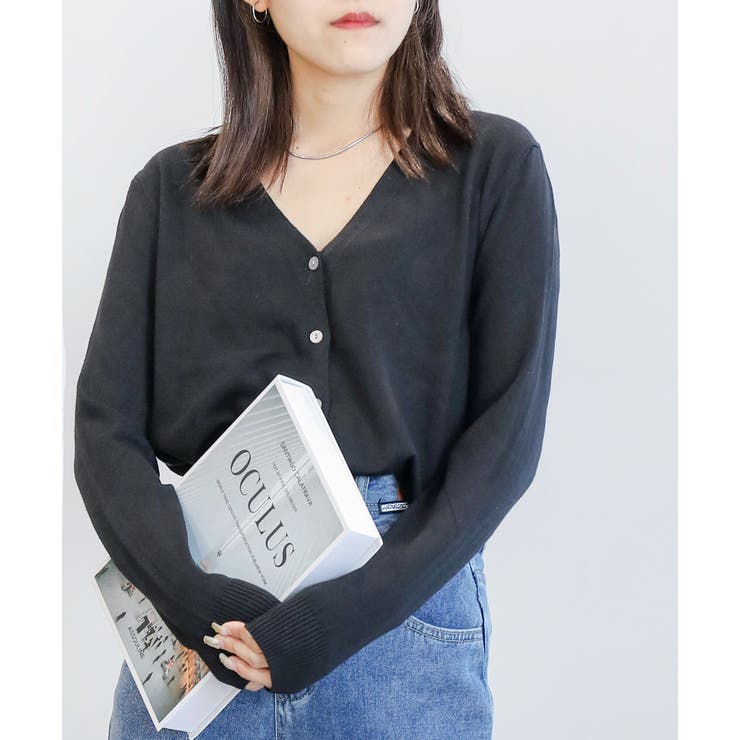 ブラック | ベーシックカーディガン 長袖 ロングカーディガン 韓国ファッション | aimoha 