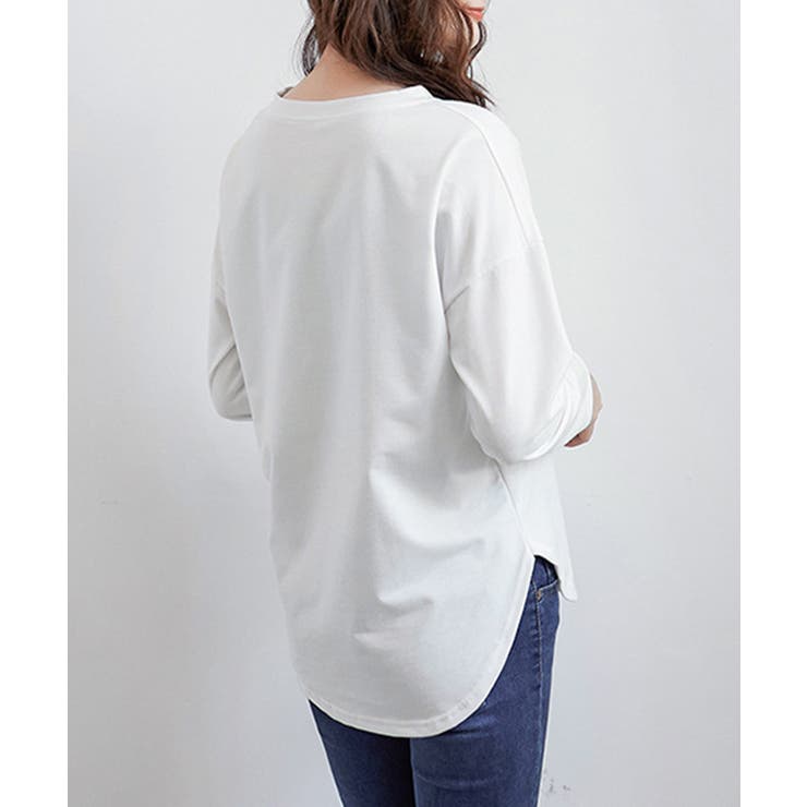 ホワイト | aimoha -select-/ゆったりシルエット シンプルロングTシャツ | aimoha 