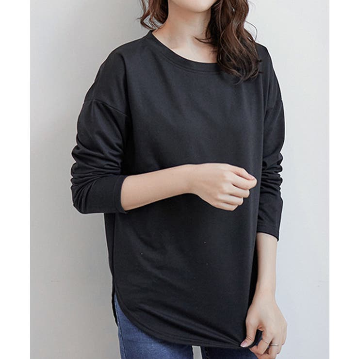ブラック | aimoha -select-/ゆったりシルエット シンプルロングTシャツ | aimoha 