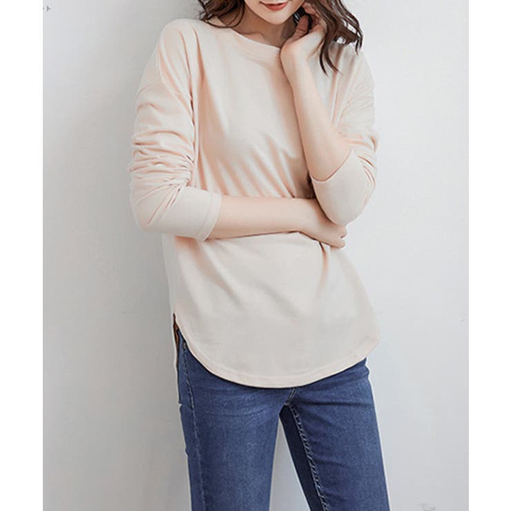 ベージュ | aimoha -select-/ゆったりシルエット シンプルロングTシャツ | aimoha 