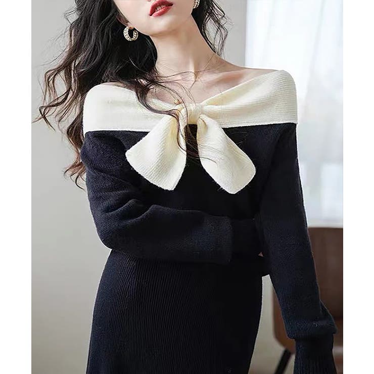 ブラック | リボンニットプルオーバー Jasmine Grandiflorum【AW】 | aimoha 