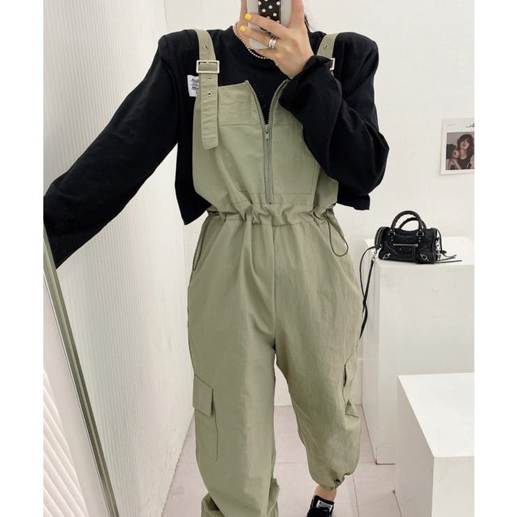 グリーン | ジッパーカジュアルサロペット | aimoha 