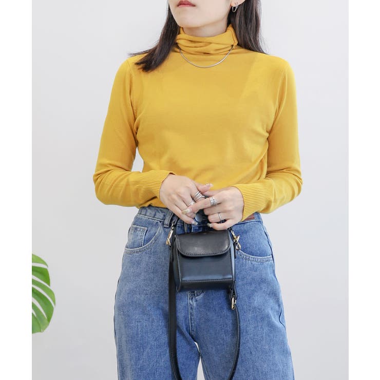 イエロー | aimoha  select ハイネックニットトップス | aimoha 