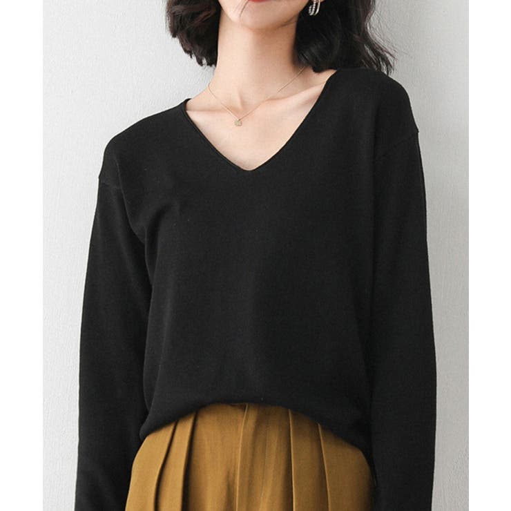 ブラック | aimoha -select-/ベーシックVネックニットトップス【AW】 | aimoha 