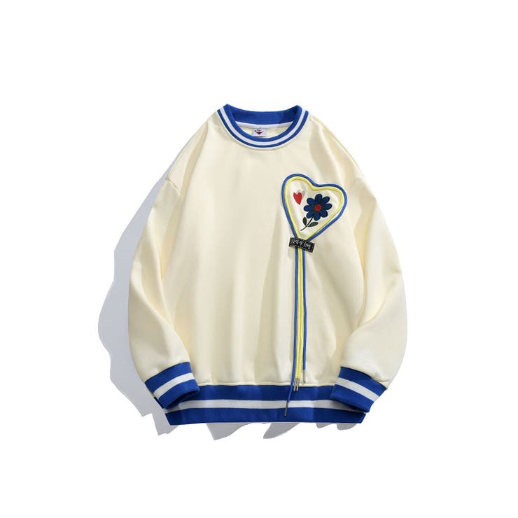 ライトベージュ | HOOK  original  レトロ調花刺繍ハート紐デザインスウェット【AW】 | HOOK