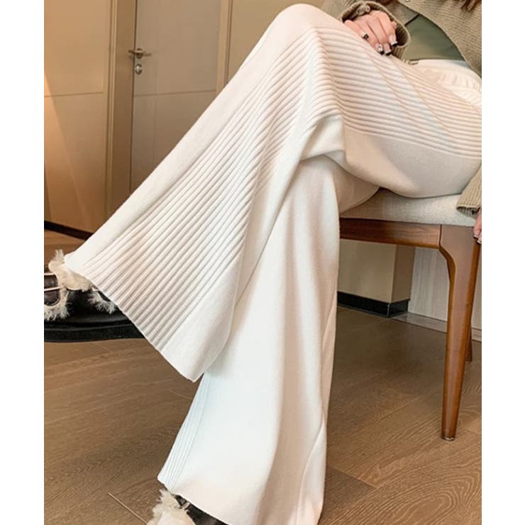 サイドストライプニットパンツ ワイドパンツ | aimoha  | 詳細画像1 