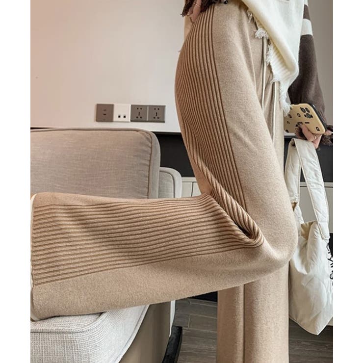 サイドストライプニットパンツ ワイドパンツ | aimoha  | 詳細画像4 