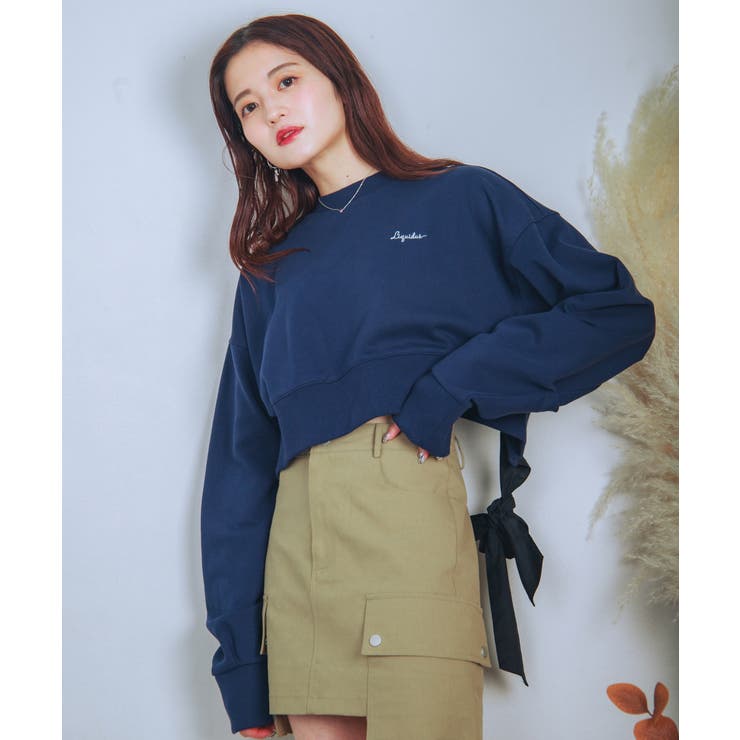 ネイビー | バックリボンデザインオーバーショートスウェット | aimoha 