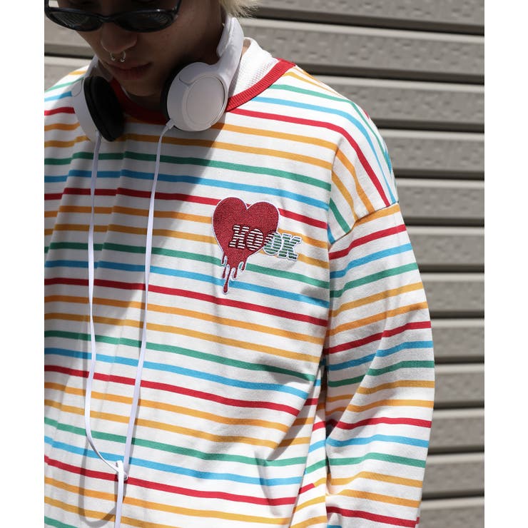 溶けるハート刺繍カラフルボーダー長袖tシャツ | HOOK | 詳細画像7 
