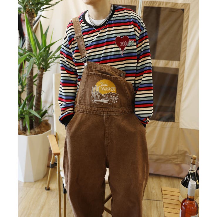 溶けるハート刺繍カラフルボーダー長袖tシャツ[品番
