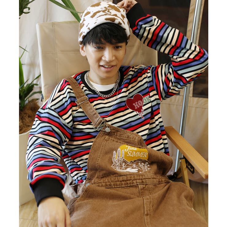 溶けるハート刺繍カラフルボーダー長袖tシャツ | HOOK | 詳細画像4 