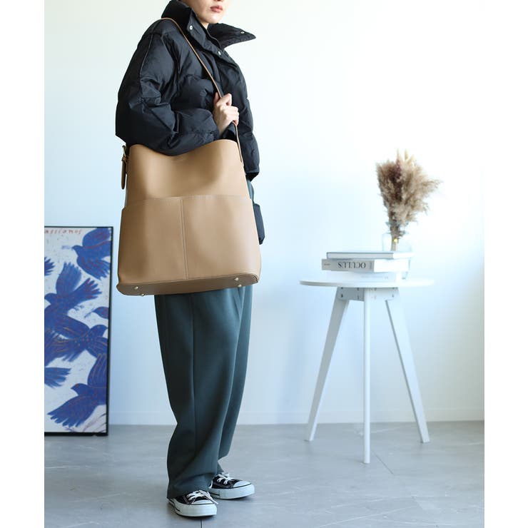 選べる3サイズ 外ポケット付きフェイクレザートートバッグレディース オルチャン | aimoha  | 詳細画像27 