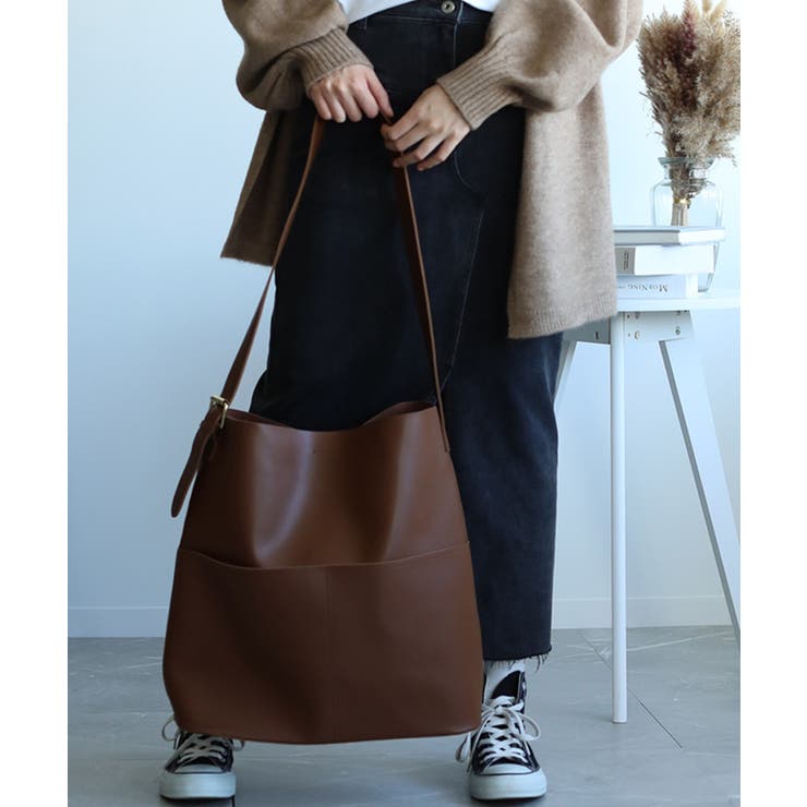 モカ(Lサイズ) | 選べる3サイズ 外ポケット付きフェイクレザートートバッグレディース オルチャン | aimoha 