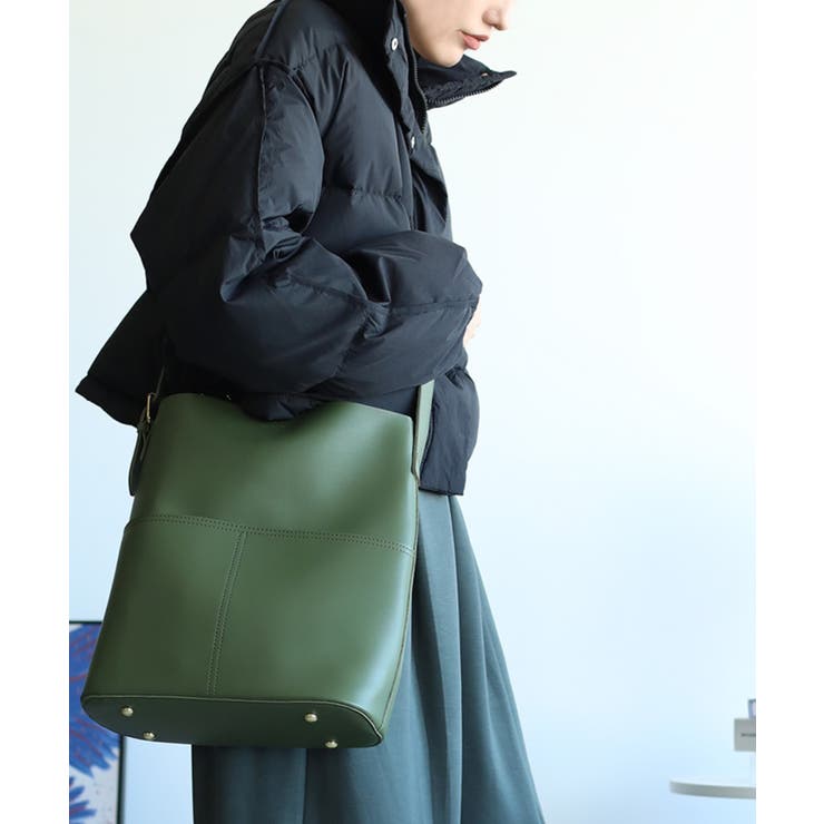 グリーン(Mサイズ) | 選べる3サイズ 外ポケット付きフェイクレザートートバッグレディース オルチャン | aimoha 